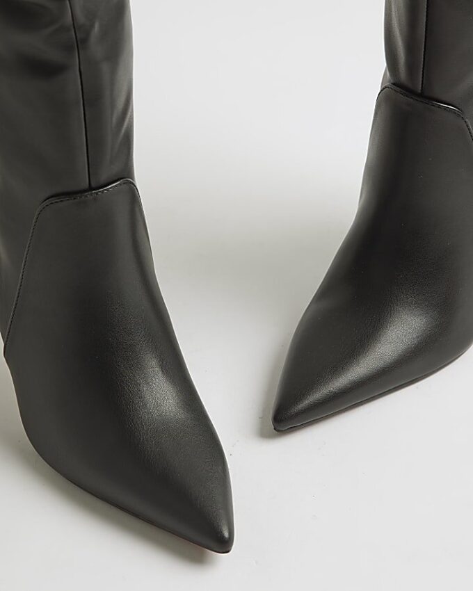 Black Slouch High Leg Heeled Boots