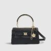 Black Small Metal Handle Charm Tote Bag