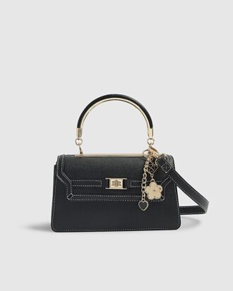 Black Small Metal Handle Charm Tote Bag