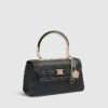 Black Small Metal Handle Charm Tote Bag
