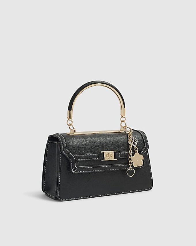 Black Small Metal Handle Charm Tote Bag