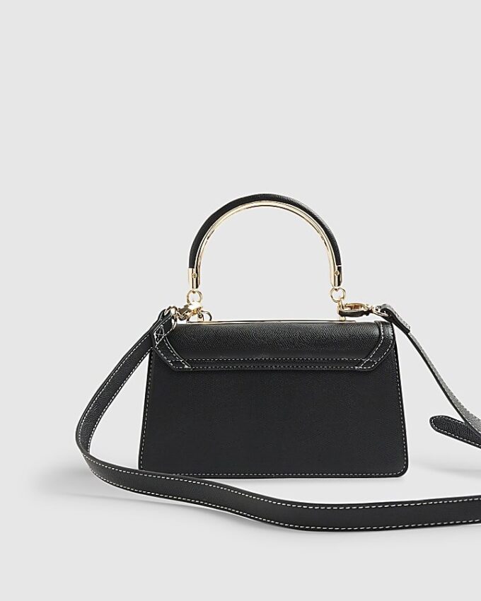 Black Small Metal Handle Charm Tote Bag