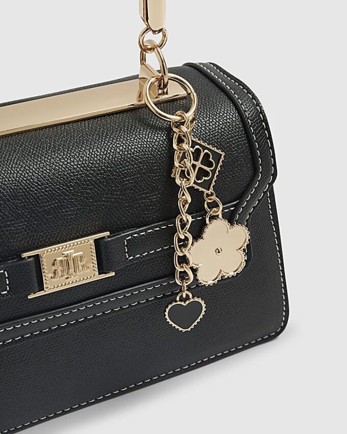 Black Small Metal Handle Charm Tote Bag