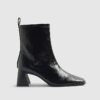 Black Square Toe Heeled Boots