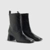 Black Square Toe Heeled Boots