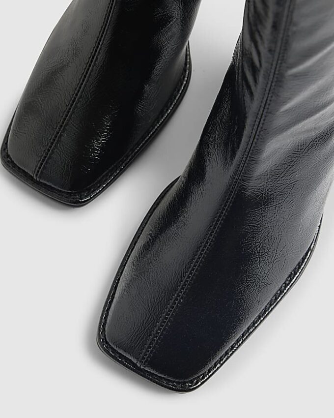 Black Square Toe Heeled Boots