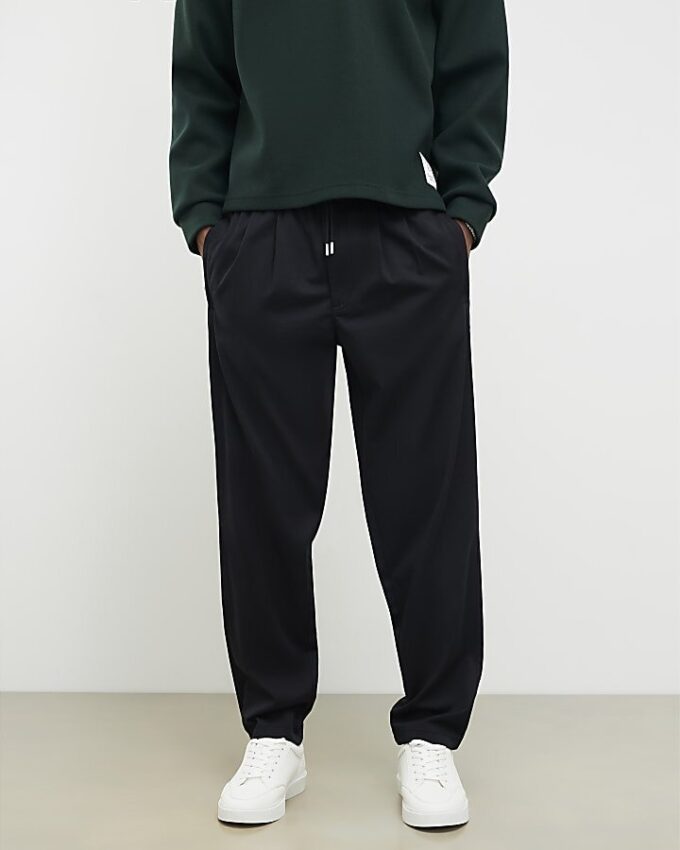 Black Straight Fit Elasticated Trousers
