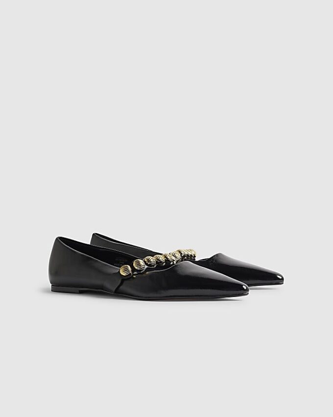 Black Studded Flat Pumps