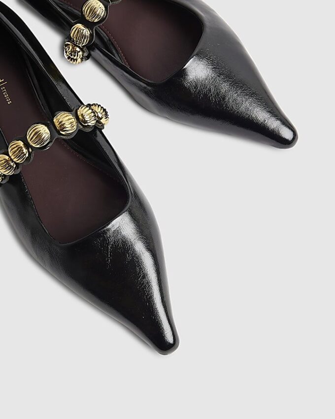 Black Studded Flat Pumps