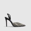 Black Studded Perspex Court Slingback Heels