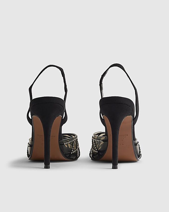 Black Studded Perspex Court Slingback Heels
