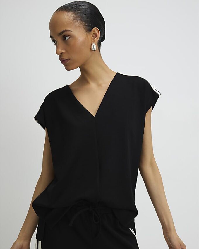 Black Tape Detail V Neck Tank Top