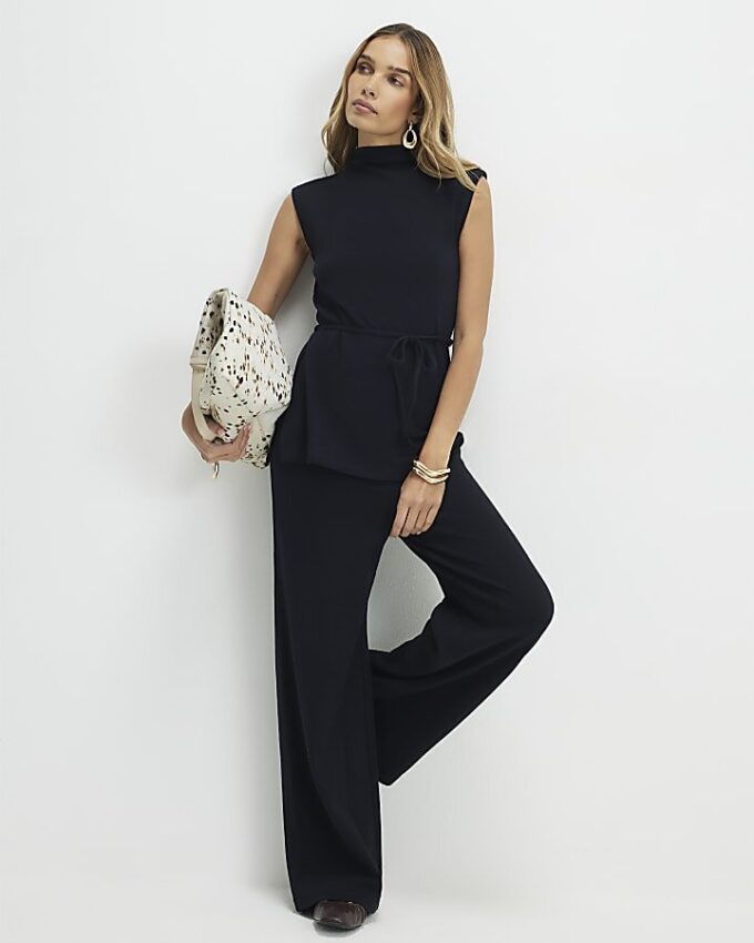 Black Texture Tie Top