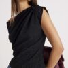 Black Textured Short Sleeve Off Shoulder Top