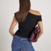 Black Textured Short Sleeve Off Shoulder Top