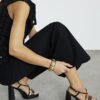 Black Triple Strap Platform Heeled Sandals