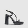 Black Triple Strap Platform Heeled Sandals