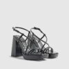 Black Triple Strap Platform Heeled Sandals