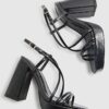 Black Triple Strap Platform Heeled Sandals