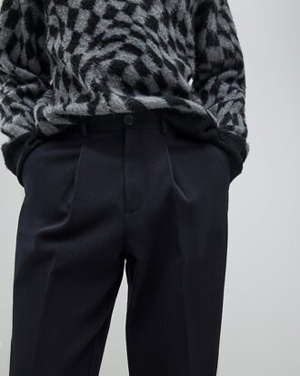 Black Twill Wide Leg Trousers