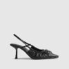 Black Wide Fit Ruched Bow Court Heels