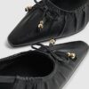 Black Wide Fit Ruched Bow Court Heels