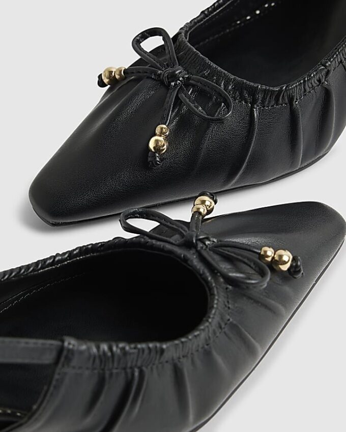 Black Wide Fit Ruched Bow Court Heels