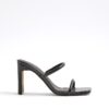 Black Wide Fit Strap Mule Heeled Sandals