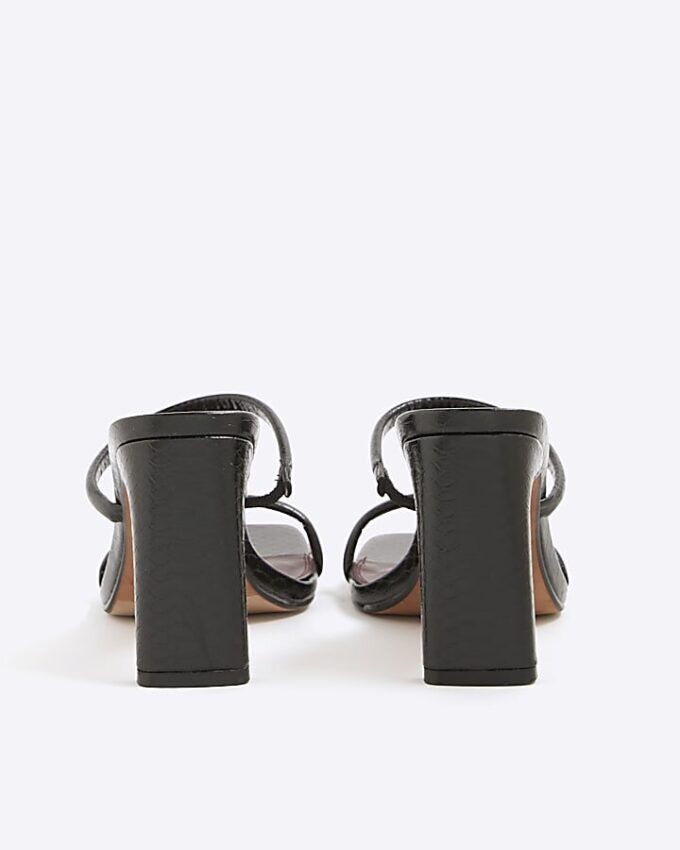 Black Wide Fit Strap Mule Heeled Sandals
