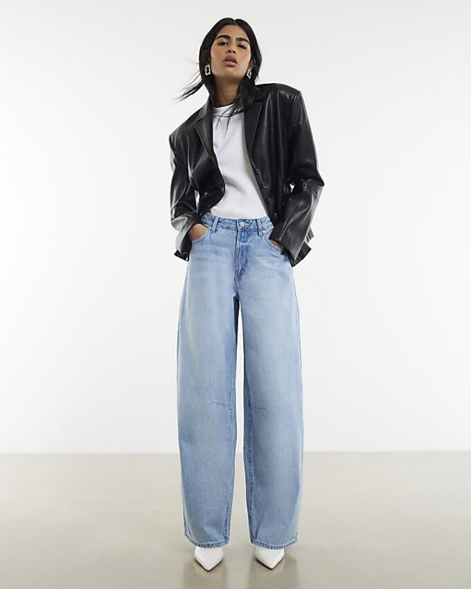 Blue Baggy Wide Leg Jeans