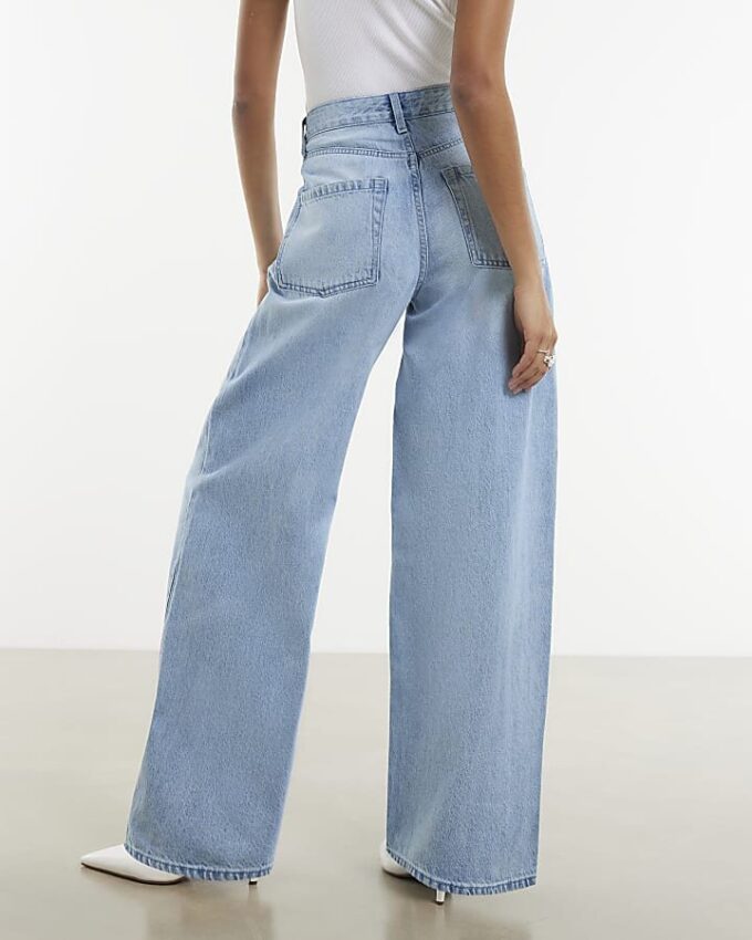 Blue Baggy Wide Leg Jeans