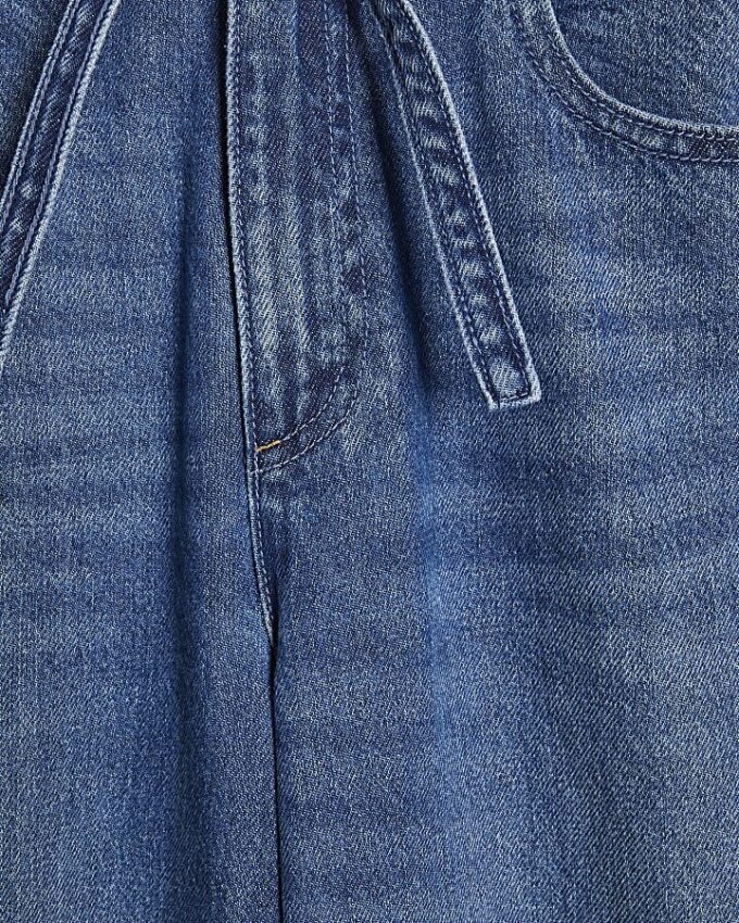 Blue Baggy Wide Leg Tie Waist Jeans