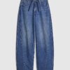 Blue Baggy Wide Leg Tie Waist Jeans
