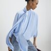 Blue Batwing Sleeve Pussybow Blouse