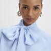 Blue Batwing Sleeve Pussybow Blouse