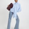 Blue Batwing Sleeve Pussybow Blouse