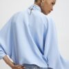 Blue Batwing Sleeve Pussybow Blouse