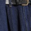 Blue Belted Pleated Wide Leg Jeans