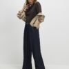 Blue Belted Split Hem Wide Leg Jeans