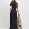Blue Belted Split Hem Wide Leg Jeans