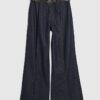 Blue Belted Split Hem Wide Leg Jeans