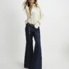 Blue Belted Wide Leg Jeans