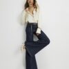 Blue Belted Wide Leg Jeans