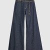 Blue Belted Wide Leg Jeans