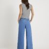 Blue Belted Wide Leg Pleated Jeans