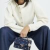 Blue Boucle Metal Handle Quilted Tote Bag