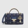 Blue Boucle Metal Handle Quilted Tote Bag