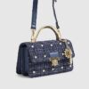 Blue Boucle Metal Handle Quilted Tote Bag