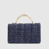 Blue Boucle Metal Handle Quilted Tote Bag