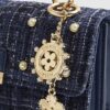 Blue Boucle Metal Handle Quilted Tote Bag